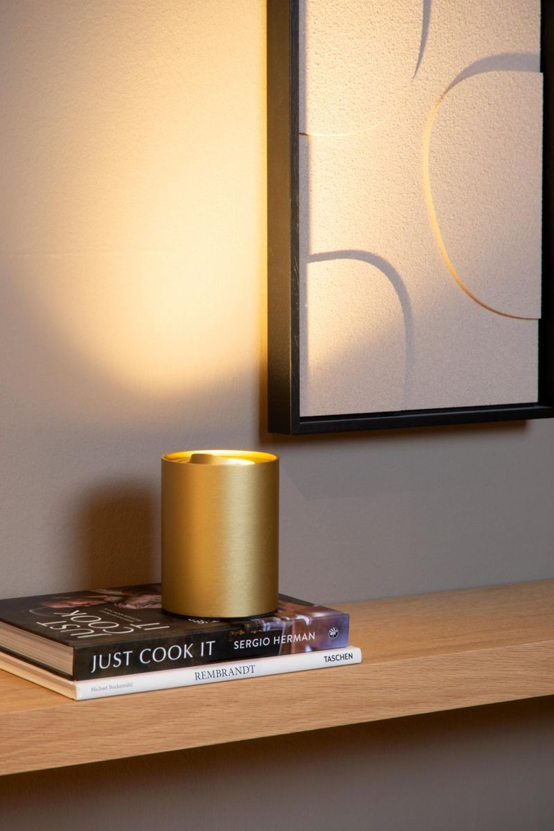 Lucide TUBE - Stolová lampa - Ø 9,6 cm - LED Rozm. - GU10 - 1x5W 2600K/2800K - 3 stupňovité - matné zlato / mosadz